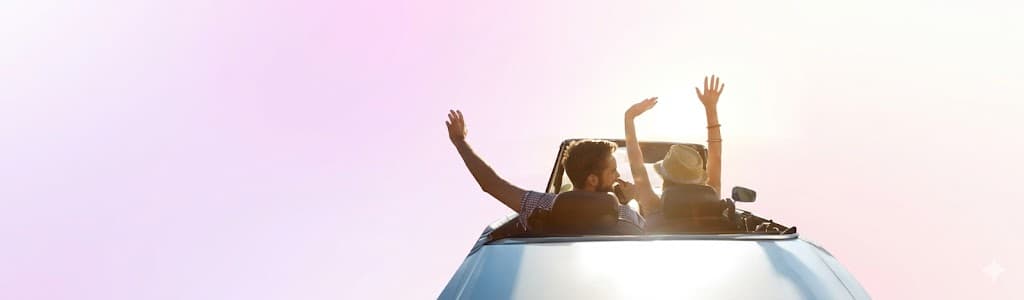 blue car on a foggy urban street